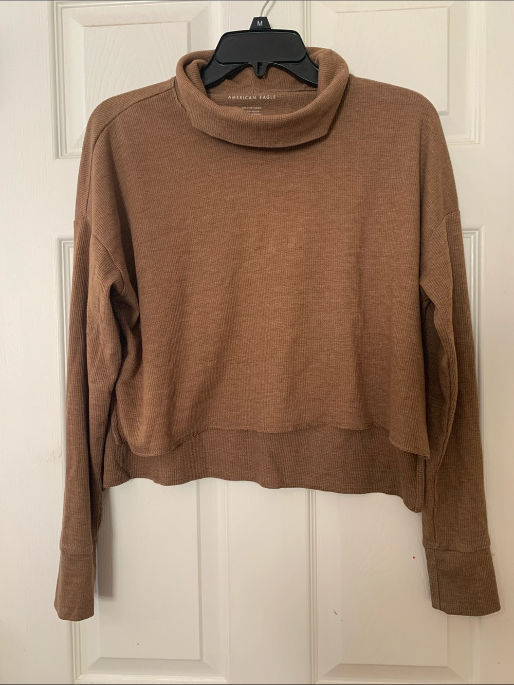 American Eagle Brown Cropped Turtleneck Long Sleeve Tee